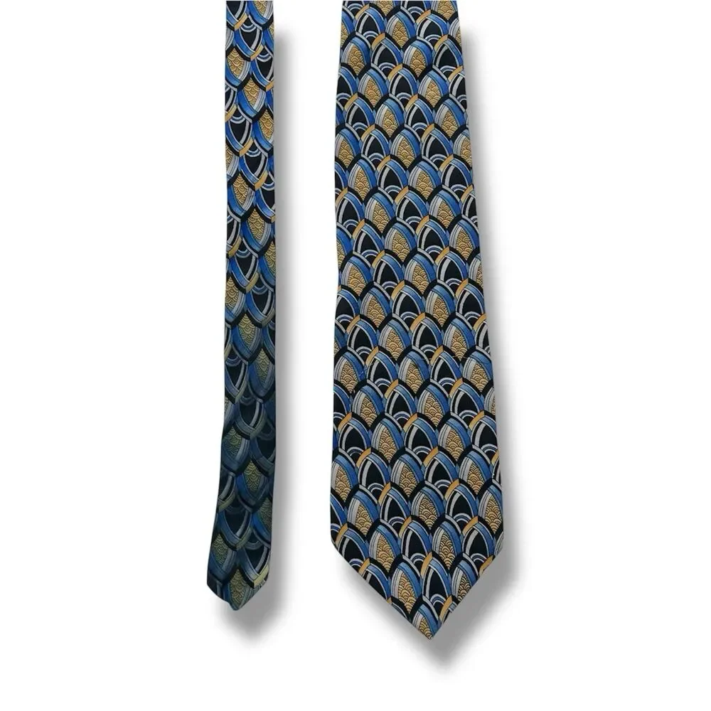 J Garcia 100% Vtg Men Tie 55” X 3.5” Blue & Yellow